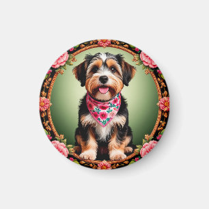 Reizender Hund, umrahmt von farbenfrohen Blumen Magnet