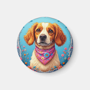 Reizender Hund, umrahmt von farbenfrohen Blumen Magnet