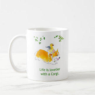 Reizender mit einer Corgi-Tasse Kaffeetasse