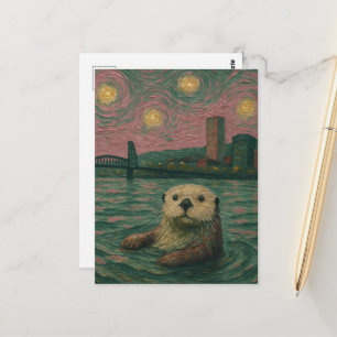 Reizender Otter in der Nähe einer Stadt Postkarte