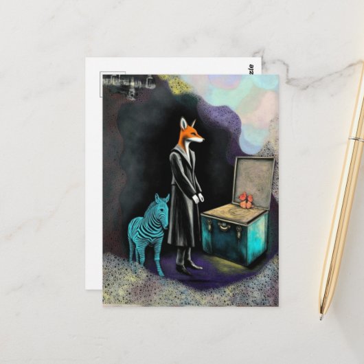 Reizender Rotfuchs und eine Zebra-Fantasy Postkarte (Vorderseite/Rückseite Beispiel)