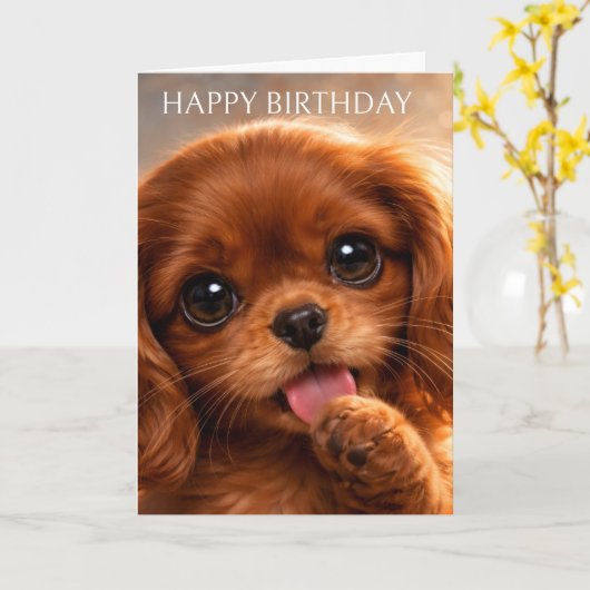 Reizender Ruby Cavalier Spaniel Karte (Gelbe Blume)