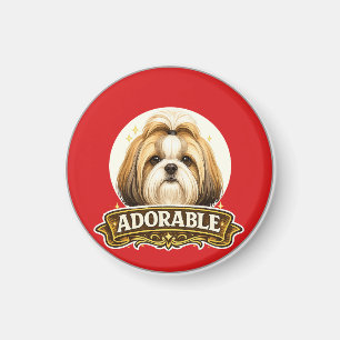 Reizender Shih Tzu-Hund im Vintage-Abzeichen Magnet