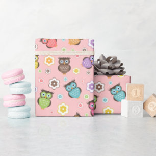 Reizender Uhu und florales Design Geschenkpapier
