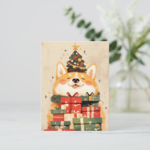 Reizender walisischer Corgi mit Weihnachtsgeschenk Feiertagspostkarte