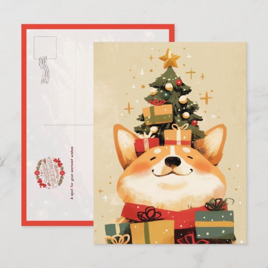 Reizender walisischer Corgi mit Weihnachtsgeschenk Postkarte (Vorne/Hinten)