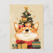 Reizender walisischer Corgi mit Weihnachtsgeschenk Postkarte (Vorderseite)