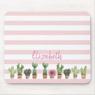 Reizender Wasserfarben-Kaktus, Rosa Streifen Mousepad