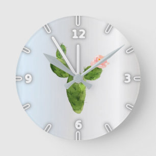 Reizender Wasserfarben-Kaktus, Silber Runde Wanduhr