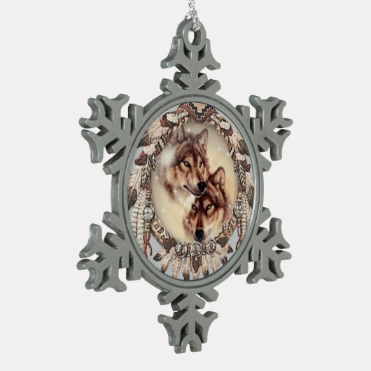 reizender Weihnachtsbaum oder ein dekorative Wolf Schneeflocken Zinn-Ornament (Links)