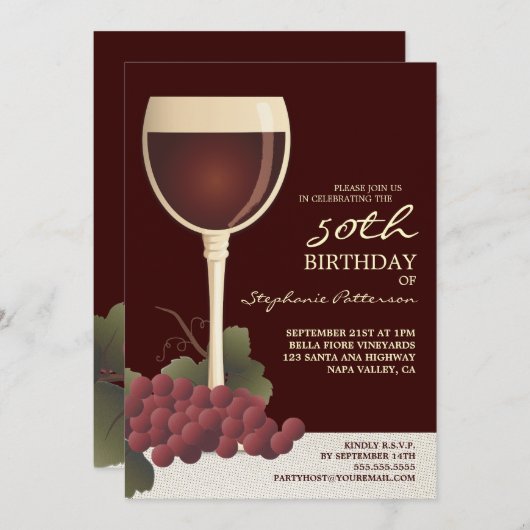 Reizender Wein u. Trauben-50. Einladung (Vorne/Hinten)