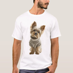 Reizender Yorkshire Terrier in einem gemütlichen S T-Shirt