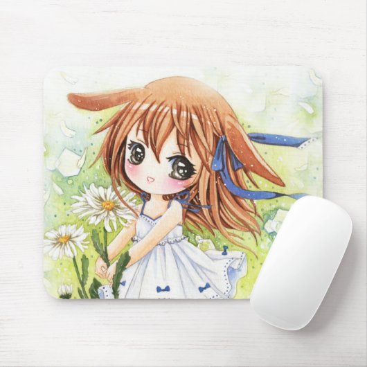 Reizendes Animemädchen mit Gänseblümchen Mousepad (Mit Mouse)