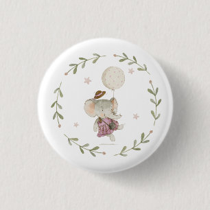Reizendes Boho-Babymädchen Elefant Rustikale Blume Button