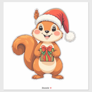 Reizendes Cartoon-Eichhörnchen mit einem Geschenk Aufkleber