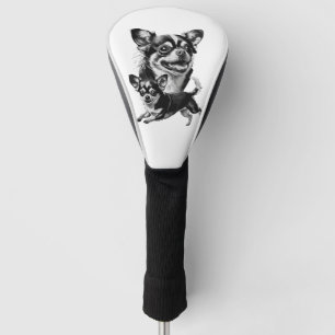 Reizendes Chihuahua-Duo Schwarz und Weiß Haustier Golf Headcover