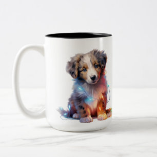 REIZENDES CHRISTMAS AUSTRALIAN SHEPHERD WELPE ZWEIFARBIGE TASSE