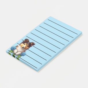 Reizendes Collie-Welpe mit blauen Blumen Post-it Klebezettel