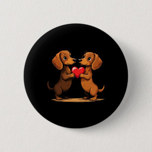 Reizendes Dachshund-Welpen-Herz für Valentinstag Button