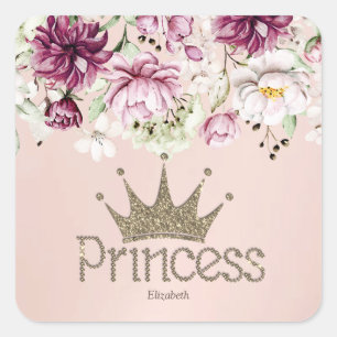 Reizendes Diadem, Prinzessin, Blumenschlüsselanhän Quadratischer Aufkleber