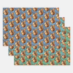 Reizendes Eichhörnchen-Trio-Set Geschenkpapier Set