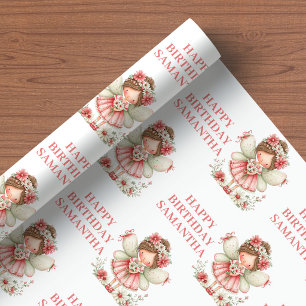 Reizendes Feen-Mädchen Schamrote Blumen Geburtstag Geschenkpapier