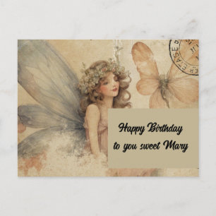 Reizendes Feen-Vintage-Grunge-Geburtstag Postkarte