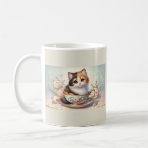 Reizendes Kätzchen in einer Teetasse Vintage Blumi