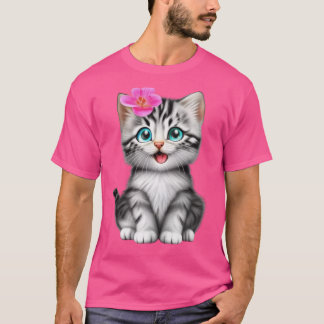 Reizendes Kätzchen mit rosa Blume T-Shirt
