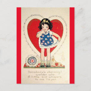 Reizendes kleines Mädchen Vintage Valentinstag Pos Postkarte