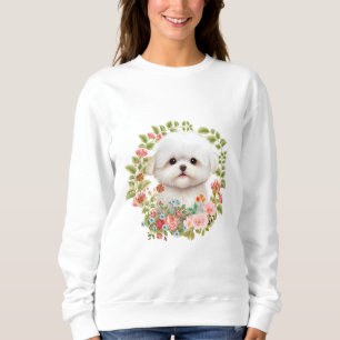 Reizendes Malteser-Welpe in Blüte, Malteser-Hundef Sweatshirt