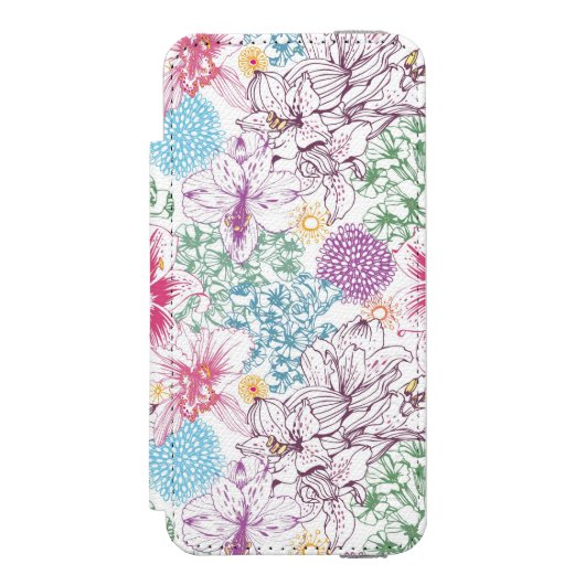 Reizendes Muster mit bunten Blumen Incipio iPhone Geldbeutel-Hülle (Folio Vorderseite)