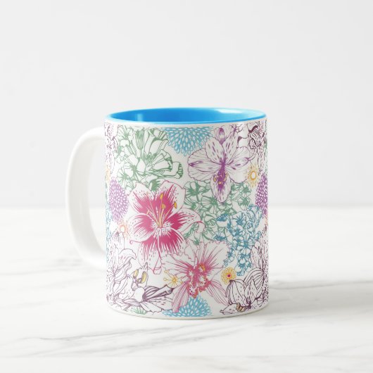 Reizendes Muster mit bunten Blumen Zweifarbige Tasse (Vorderseite Links)