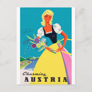 Reizendes Österreich, Frau mit Blumen, Illustratio Postkarte