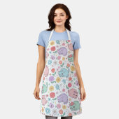 Reizendes Pastell-Kawaii-Katze und Blumenmuster Schürze (Getragen)