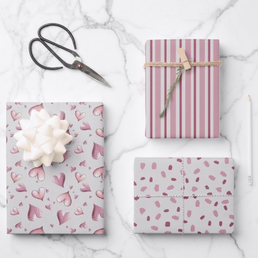 Reizendes pastellrosa Geschenkpapier Set (Vorderseite)