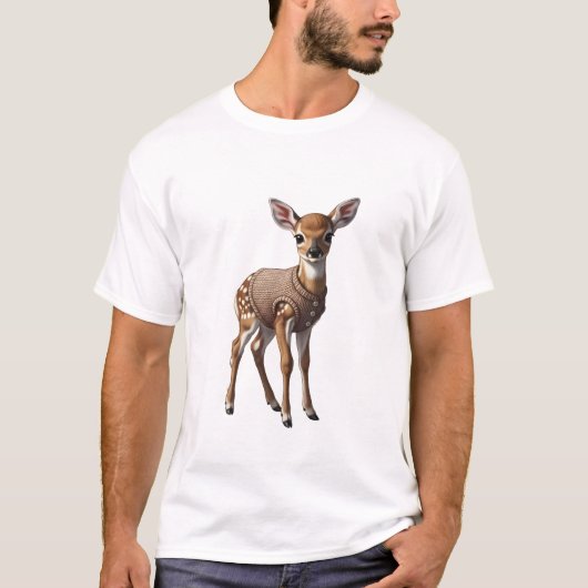 Reizendes Reh mit braunem Strickpullover T-Shirt (Vorderseite)