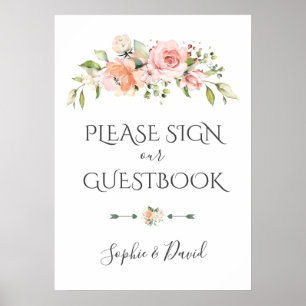 Reizendes Rosé-Creme-Blumen-Gästebuch-Schild Poster