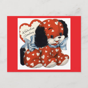 Reizendes rotes Welpen-Vintage-Valentinsgrußkarte Postkarte