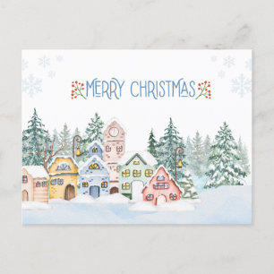 Reizendes schneebedecktes Wasserfarben-Weihnachtsd Postkarte