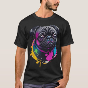 Reizendes schwarzes Mops-Wasserfarbenkunstwerk - S T-Shirt