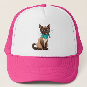Reizendes Siamese-Katze mit Türkis-Bandana Truckerkappe