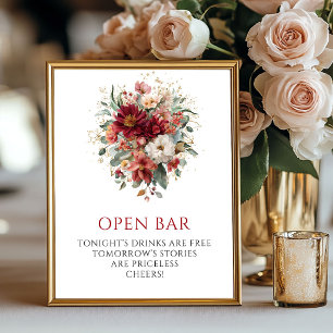 Reizendes tiefrotes Herbstblumen-Öffne-die-Bar-Sch Poster