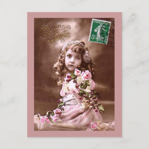 Reizendes Vintage-Porträt eines französischen Mädc Postkarte