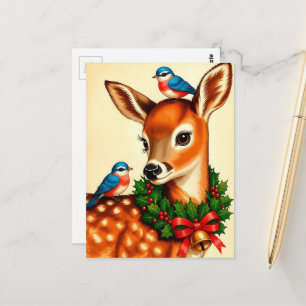 Reizendes Vintage-Weihnachts-Rehkitz Postkarte