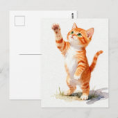 Reizendes Wasserfarben-Orangetabby-Kätzchen beim G Postkarte (Vorne/Hinten)