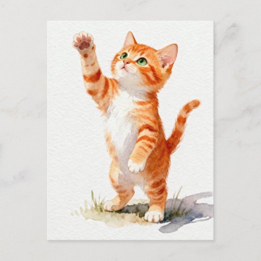 Reizendes Wasserfarben-Orangetabby-Kätzchen beim G Postkarte (Vorderseite)