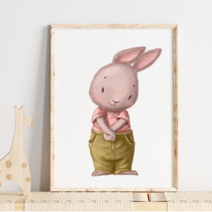 Reizendes Wasserfarbenbild Süßer Junge Hase   Wand Poster