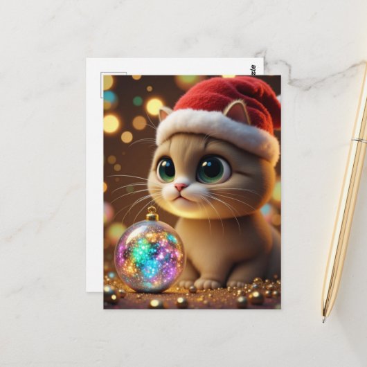 Reizendes Weihnachtskitten Postkarte (Vorderseite/Rückseite Beispiel)