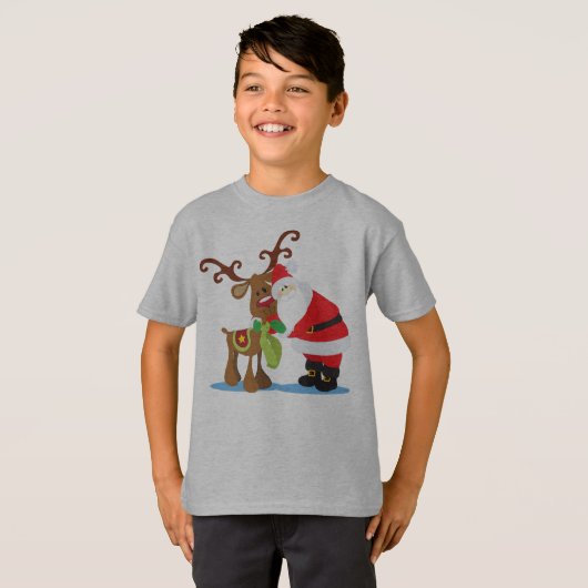 Reizendes Weihnachtsmann und Ren Tagless Shirt (Vorne ganz)
